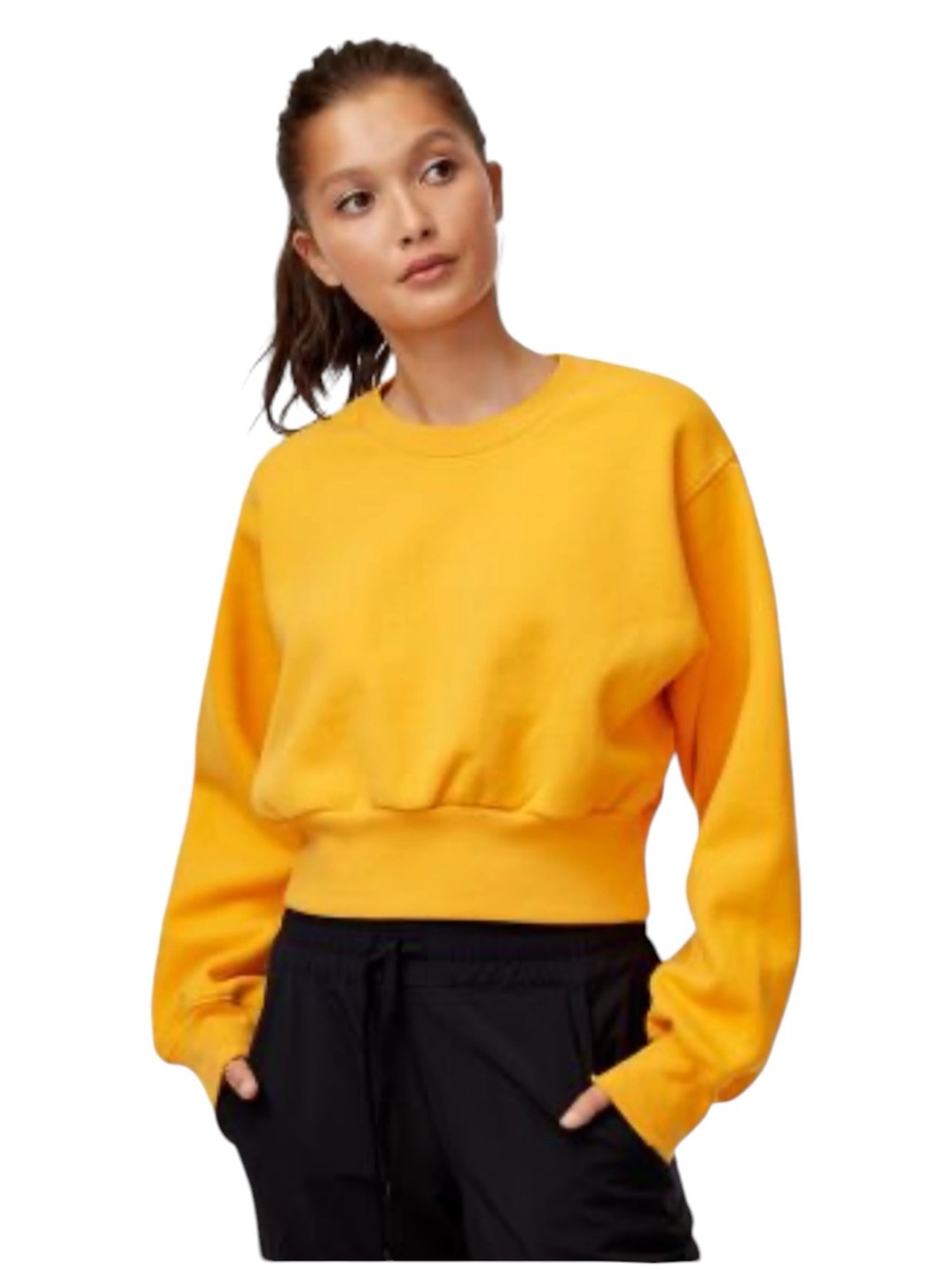 Aritzia TNA Perkins Cropped Sweatshirt in Mustard Yellow Size XS